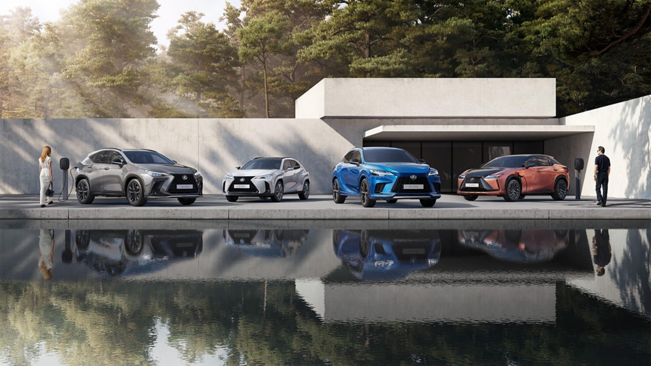 Lexus models parked at a waterside